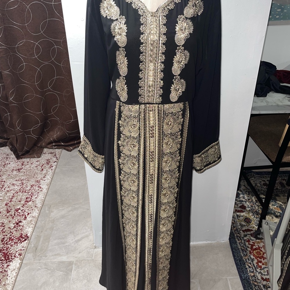 Elegant Black and Gold Embroidered Dress